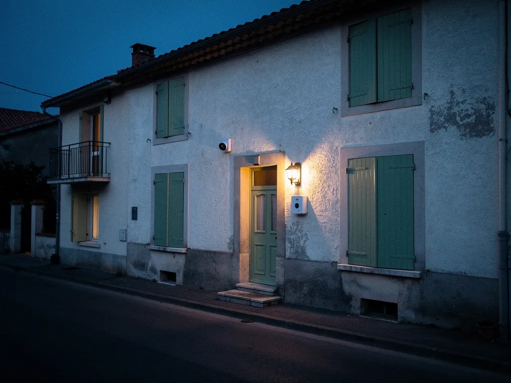 Maison de vacances fermée la nuit, surveillée depuis un téléphone
