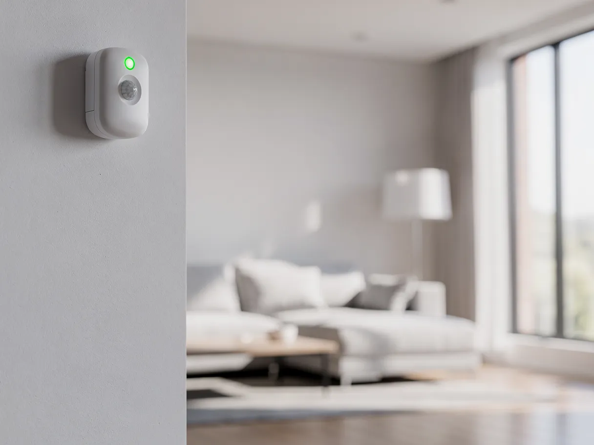 Détecteur de mouvement installé dans un angle de pièce