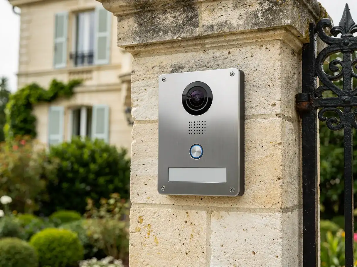 Visiophone moderne installé à l'entrée d'une maison