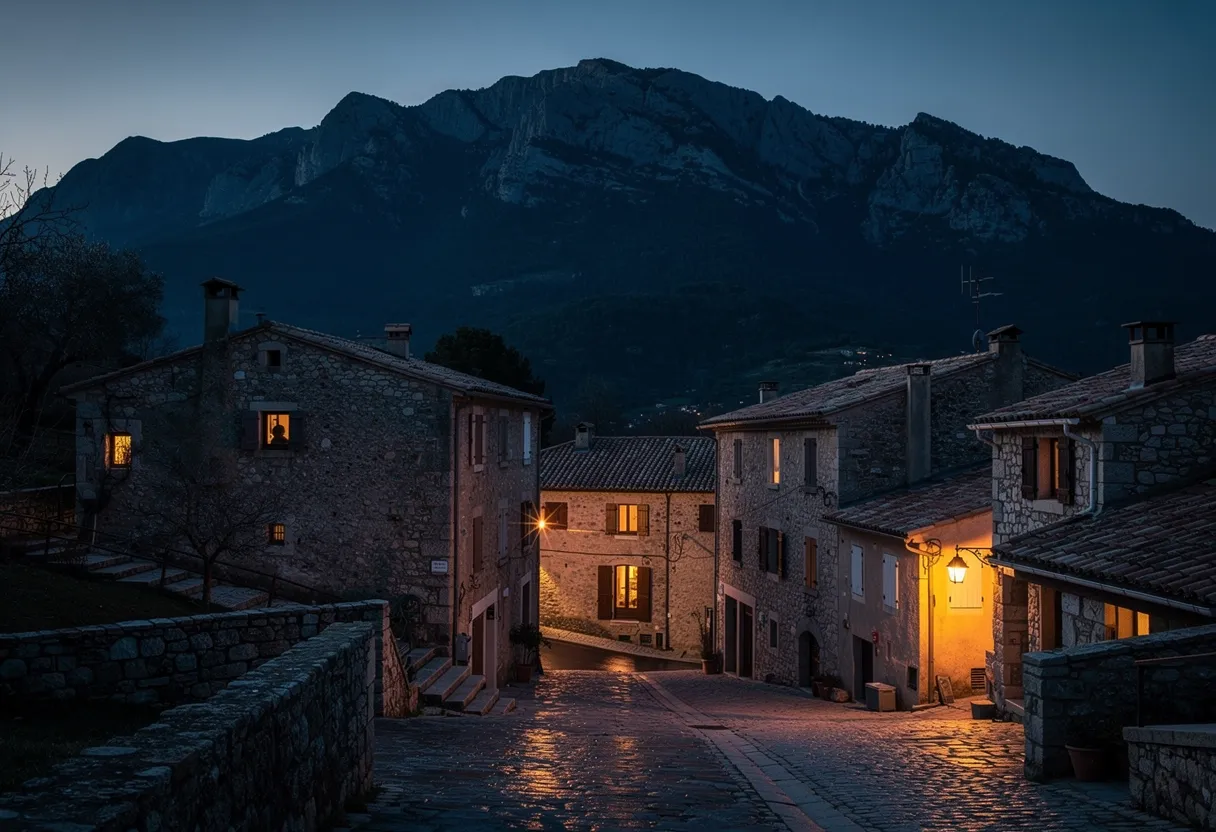 Village au pied des Albères à l'heure bleue